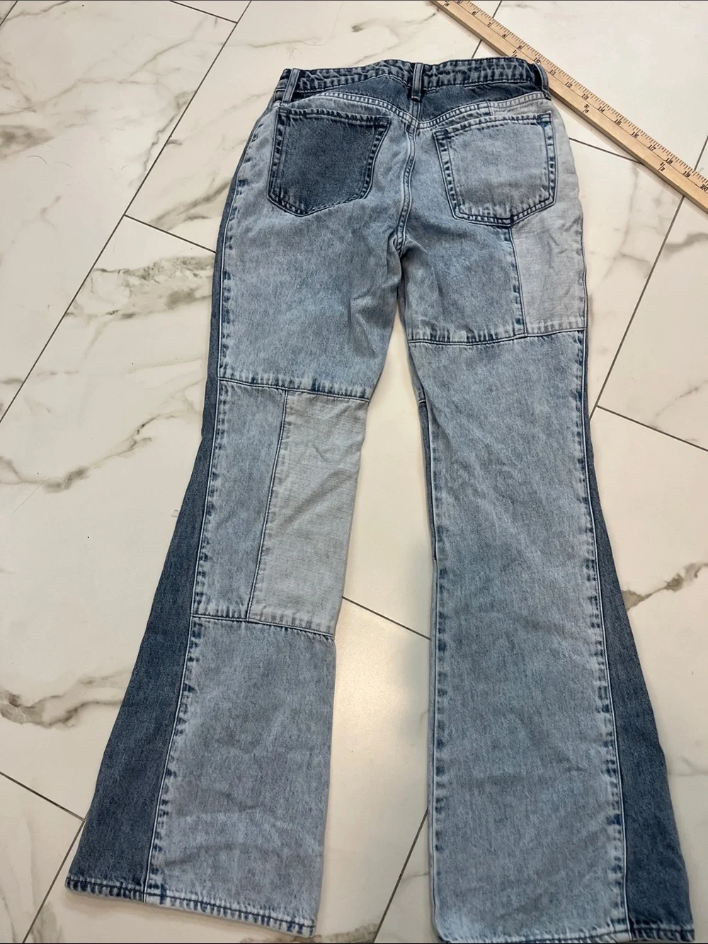 Gap Two-Tone Patchwork Flared Jeans - Blue